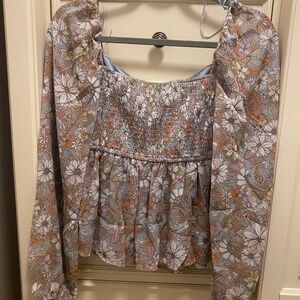 Smocked long sleeve top